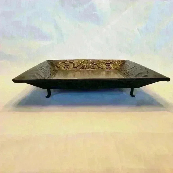 Decorative metal tray 10 1/4" x 10 1/4" and 2" tall. Black in color - Picture 2 of 4